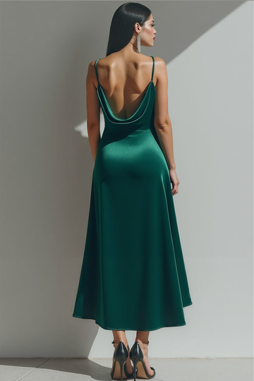 Dark Green Velvet Spaghetti Straps Long Formal Dress with Slit